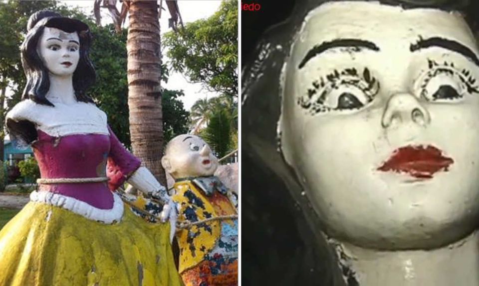 Video muestra a estatua de Blancanieves cobrar vida en un parque embrujado de Veracruz
