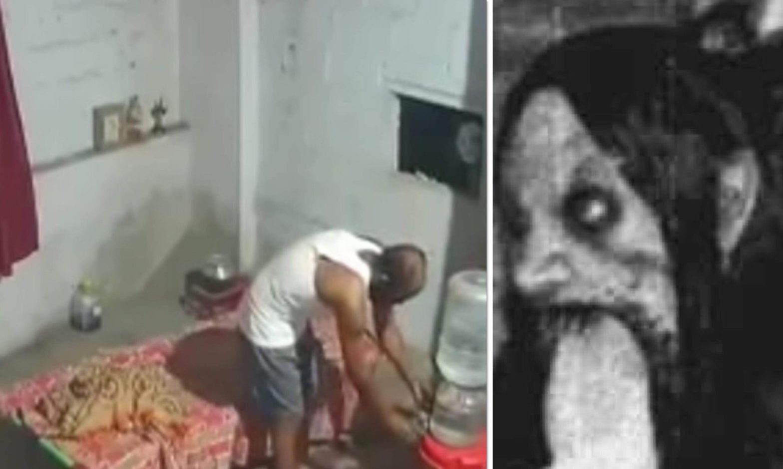 Witch caught on camera watching man while he sleeps